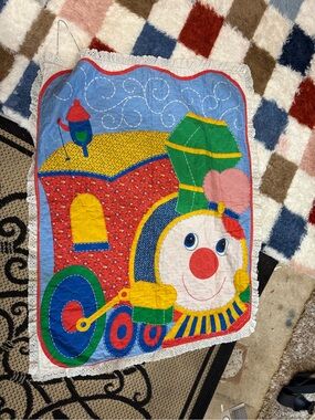 Vintage Colorful Train Appliqué Kids Quilt